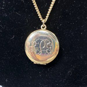 Vintage Round Gold Tone Locket Monogrammed Necklace